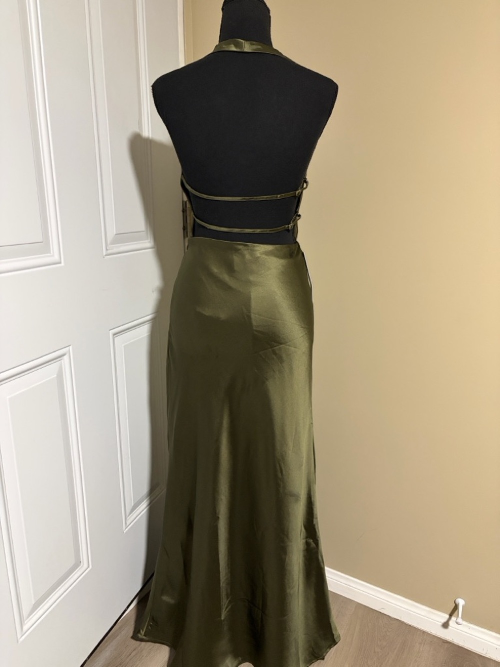 Princess Polly Iridescent Plunge Maxi Dress Olive Green. - Picture 7 of 12